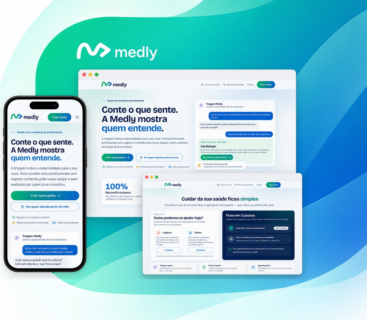 Telas do medly no computador e no celular